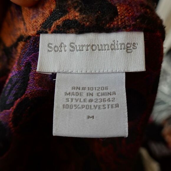 Soft Surroundings Burnt Orange Rust Fleece with Purple Tapestry Panels Cardigan - Picture 3 of 11